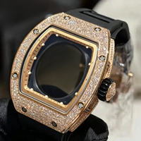 La dernière montre mécanique automatique de luxe haut de gamme 17-01 en or rose entièrement sertie de diamants et saphir bleu en fluorosilicone