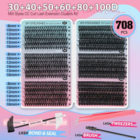 Kit de Pestañas Postizas Sintéticas 6 en 1 al por Mayor, Logotipo Personalizado OEM, Volumen Mixto 30D-100D, Extensiones de Pestañas Individuales DIY de 8-16mm, Venta al por Mayor