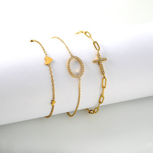 Stainless Steel Zircon <b>Cross</b> Bracelet Gold <b>Chain</b> Women Fashion Jewelry Gift - Product Image 1