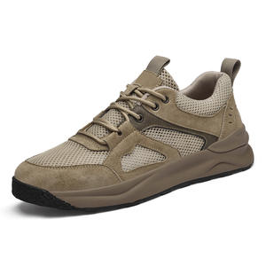 Chaussures de course respirantes à semelle fine pour hommes, en cuir véritable et maille, couleur unie, décontractées, à lacets - Product Image 4