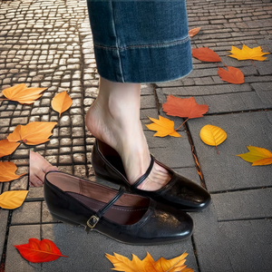 รองเท้าส้นเตี้ยหนังแท้สไตล์ฝรั่งเศสย้อนยุคสำหรับผู้หญิง รุ่น Mary Jane แบบหัวเข็มขัดเดี่ยว ดีไซน์หรูหรา หนังแกะ รุ่นเล็ก หนังแท้ สำหรับฤดูใบไม้ร่วง พื้นยาง - Product Image 2