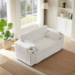 Modern White Sectional Loveseat Sleeper <b>Sofa</b> with <b>Storage</b> Armrest & USB Port Engineered Wood Frame <b>Sofa</b> <b>Bed</b> - Product Image 2