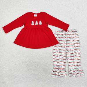 Ready to Ship <b>Baby</b> Girls Wholesale Clothing <b>Christmas</b> Tree Long Sleeve Tunic Top With Pink Ruffle Pants <b>Outfit</b> - Product Image 2