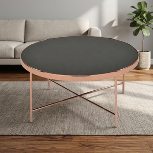 Modern Round Iron Coffee <b>Table</b> with Red Copper & Black 5mm Tempered Glass Top for Living Room Furniture SCE TB-393 - Product Image 2