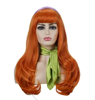 NEWLOOK Orange Wig with Bangs Long Wavy Daphne Wig Cosplay Costume for Women Halloween C0267