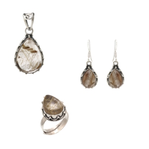 Rutilated Quartz 925 Sterling Silver Handmade Pendant Earrings Ring Jewellery Set for Women Wholesale Gemstone Jewelry - Product Image 1