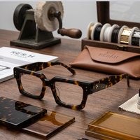 Nouvelles Lunettes de vue rectangulaires étroites en acétate, monture épaisse de haute qualité, design écaille de tortue avec rivets métalliques décoratifs