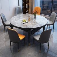 Table à manger de style moderne minimaliste avec plateau en marbre et structure en bois, forme carrée et ronde, double usage, BTDT005, pour la maison ou le restaurant