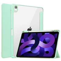 Casing untuk iPad 11th 10th 9th A16 Air 6 5 4 Pro 11 10.2 10.9, Penyangga Lipat Tiga, Penutup Tablet Akrilik Transparan dengan Slot Pena
