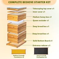 BAIFENG BEE Neues 8-Rahmen Langstroth Bienenstock-Starter-Kit, wachsbeschichtete braune Bienenrahmen, inklusive 2 tiefe und 1 mittelgroße Brutkästen