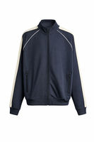 Ensemble de survêtement homme bleu marine 2 pièces avec col montant, fermeture éclair intégrale, blocs de couleur, rayures et poignets côtelés, style jogger OEM ODM