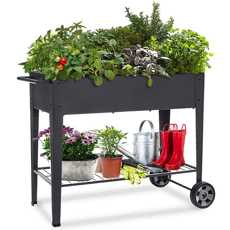 Ljh-mech — boîte de planteur surélevé, avec jambes sur roues, jardin d'extérieur, plantes, fleurs, Patio