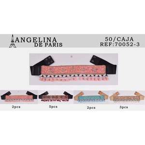 Ceinture en tissu brodé Angelina, largeur 4 cm, pompons, style bohème, matière polyester - Product Image 3