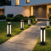 Lampe LED de jardin en aluminium noir mat étanche IP65, sans soudure, anti-éblouissement, lumière douce et diffuse, économe en énergie, base stable anti-basculement