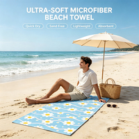 Serviette de plage en microfibre à imprimé floral personnalisé, anti-sable, séchage rapide, portable, absorbante, pour piscine