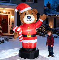 Ours de Noël gonflable agitant la patte avec combinaison rouge et canne en sucre pour la décoration extérieure de jardin et de magasin, accessoire d'ambiance festive