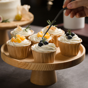 Plateau à gâteau rond en bois, couleur bois naturel, pour servir desserts, thé, café, style nordique - Product Image 2