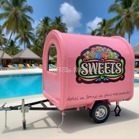 Camión de Comida Móvil Rosa con Remolque para Venta de Palomitas y Bebidas
