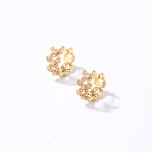 Boucles d'oreilles créoles ajourées incrustées de diamants, style coréen, élégantes pour femme, en fer plaqué or blanc 16 carats, avec diamants <span class=keywords><strong>FX</strong></span> - Product Image 5
