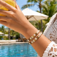 Pulseras de Cuentas Go2boho, Cuentas Geométricas de Vidrio Blanco, Chapado en Oro de 18K, Joyería de Moda para Mujer