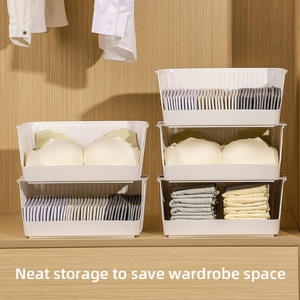 <b>Plastic</b> Stackable <b>Food</b> Storage Organizer <b>Container</b> Bin Basket with Open Front Underwear Bra Organizer Storage Box - Product Image 5