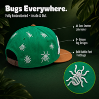 Casquette de baseball bicolore 6 panneaux vert Kelly et beige, visière brodée en relief 3D motif insecte papillon, certifiée CE, vente en gros
