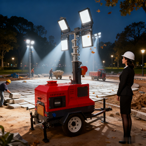 Torre de Iluminación Móvil Solar con Cámara, Mástil Telescópico de 7m 9m para Exteriores, Diésel de Alta Calidad, IP65, Halógena - Product Image 1