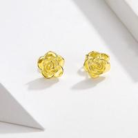 SCE646 Mode Braut schmuck Gelbgold Rose Blumen form 925 versilbert Ohr stecker Kleine Ohrringe Frauen Mädchen