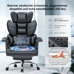 Sedia da Ufficio Direzionale <span class=keywords><strong>in</strong></span> <span class=keywords><strong>Pelle</strong></span> PU <span class=keywords><strong>con</strong></span> <span class=keywords><strong>Schienale</strong></span> <span class=keywords><strong>Alto</strong></span>, Capacità 180 kg, Ergonomica e Comoda, Reclinabile per Computer - Product Image 6