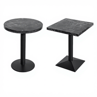 Ensemble de table de café moderne de haute qualité, robuste et écologique, surface en marbre imitation bois, base en piédestal noir, ronde/rectangulaire, style bistrot