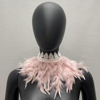 Collier en plumes naturelles, col en dentelle noire, accessoire de costume pour fête ou cosplay, décoration de cou en plumes multicolores