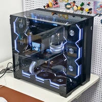 Boîtier de jeu de bureau O11 noir haute définition avec audio, panneau latéral en verre trempé maillé ATX, installation facile