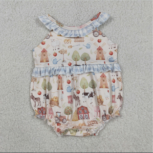 Sibling Baby Girls Sleeveless Pigs Cows Tunic Ruffle Short Farm <b>Clothes</b> Set Rompers - Product Image 4