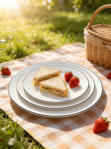 Piatto in Porcellana Cinese a Grandezza Naturale 6/7/8/9/10/11/12/14 Pollici con Intarsio Dorato, Elegante Stile Americano Fatto a Mano per Matrimoni e Feste - Product Image 6