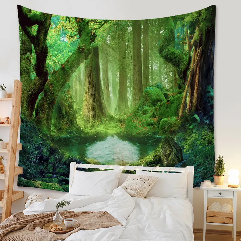 Forest Tapestry Home Decor Green Nature Landscape Wall Hanging Tapestries Living Room Bedroom Decoration
