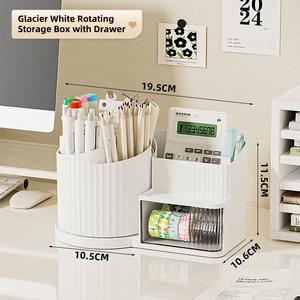 Rotating Plastic Desk Organizer Multi Compartment Storage <b>Box</b> Open Top Pen Holder <b>Makeup</b> Toiletry Container - Product Image 6