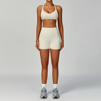 Tissu recyclé évider dos Yoga ensemble femmes ajustement serré vêtements de sport en plein air tenue d'entraînement course Fitness vêtements de sport