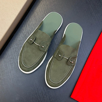 Mules italiennes originales en daim pour hommes, cousues main, semelle plate antidérapante en caoutchouc, chaussures de loisirs sans talon à enfiler pour l'extérieur