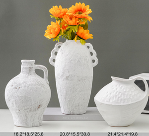 White Pattern Ornament Ceramic Flower <b>Vase</b> Large <b>Vase</b> Simple Ceramic <b>Vases</b> for Home Decor - Product Image 1