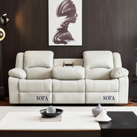Canapé inclinable électrique mural 3 places gris en PU, avec accoudoirs surdimensionnés, ports USB, porte-gobelets et console rabattable – Meuble de salon en gros