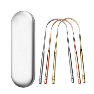 Raschietto per Lingua 2in1 in Acciaio Inox Antibatterico a Forma di <span class=keywords><strong>U</strong></span>, Rosa Oro e Argento, per Cura Orale Sana ed Ecologica - Product Image 1