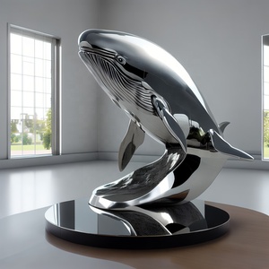 Logotipo personalizado decoración del vestíbulo esculturas de acero inoxidable artesanía de Metal de alta calidad escultura de ballena pulida a mano para hoteles hogar - Product Image 4