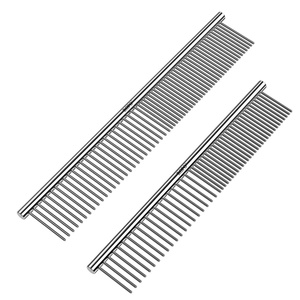 Peigne de toilettage pour animaux de compagnie en acier inoxydable de qualité supérieure avec dents arrondies et poignée antidérapante pour chiens, chats et toutes poils - Product Image 1