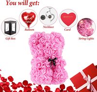 Ours en roses pour la Saint-Valentin avec lumières, collier « Je t'aime », carte et ballon – Cadeau d'anniversaire pour maman, épouse, femme, petite amie