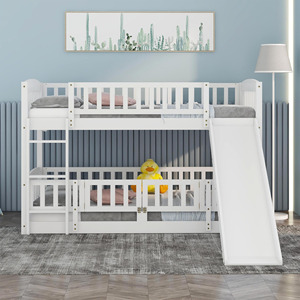 Lit superposé blanc double avec glissière, barrière de sécurité et échelle robuste pour chambre d'enfants et d'adolescents - Product Image 4