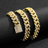Chaîne cubaine Hip Hop Bling Bling de 13 mm plaquée or pour hommes et femmes, collier Miami