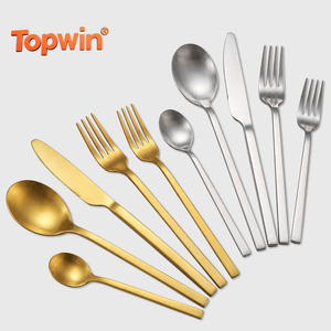 ชุดช้อนส้อมสแตนเลสแบบขายส่ง ผิวขัดเงาสีเงินเคลือบทอง สำหรับงานแต่งงาน - Product Image 1
