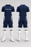 Ensemble de maillots de football personnalisés avec logo imprimé, blanc et bleu, col en V, manches courtes, 100% polyester, uniforme pour adultes, toutes saisons