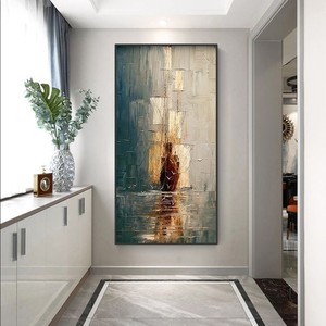 Pintura al Óleo Abstracta, Arte Vertical para Pared, Marco Negro, Decoración para Entrada o Sala de Estar, Mural Decorativo, Estilo Impresionista, Impresión Rectangular - Product Image 2