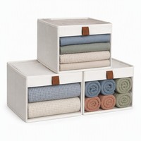 Boîte de rangement pliable empilable en tissu de lin avec doublure non tissée et fenêtre transparente pour le rangement des vêtements et des serviettes dans les placards domestiques